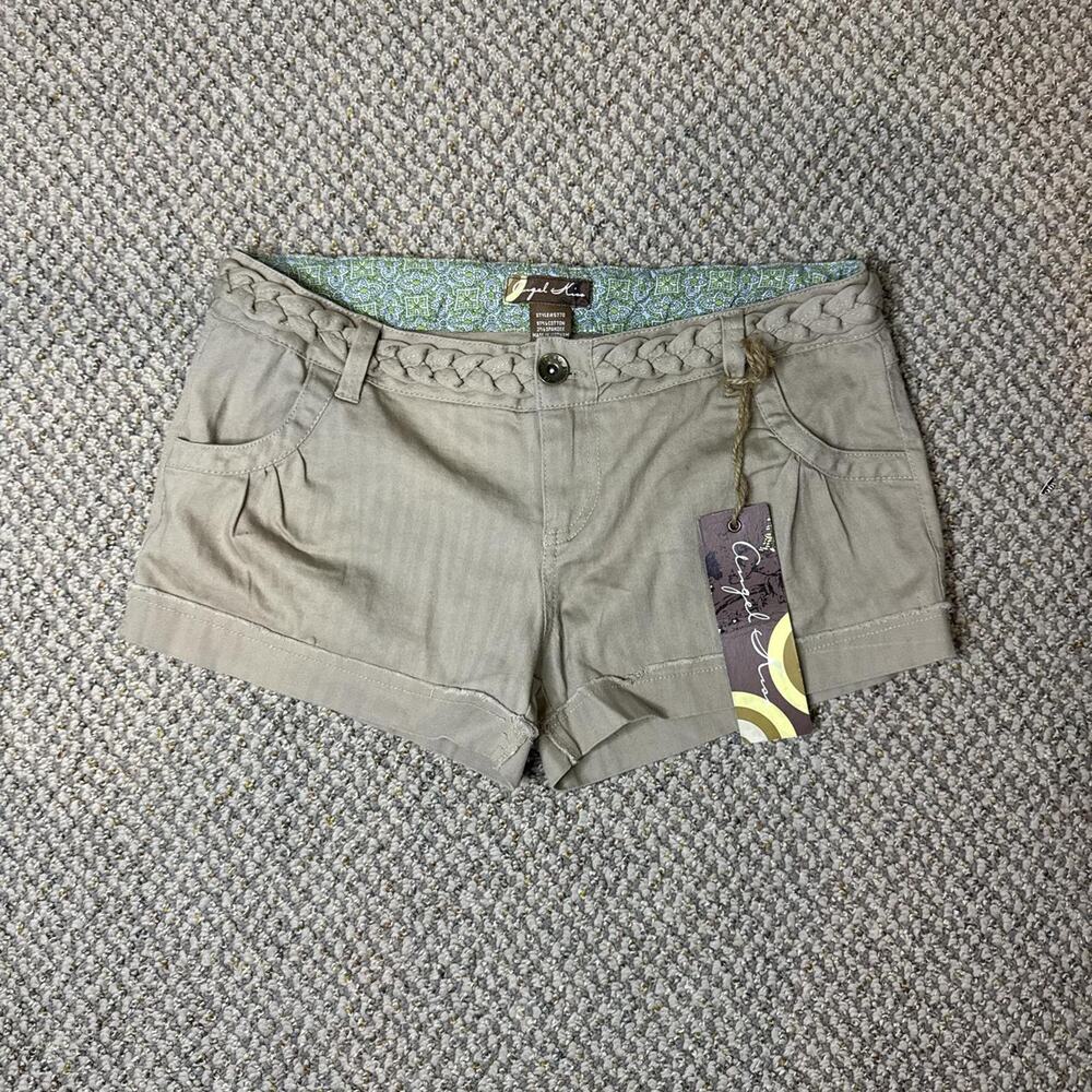 Cute vintage y2k low rise brown pleated boho braided detail mini shorts NWT